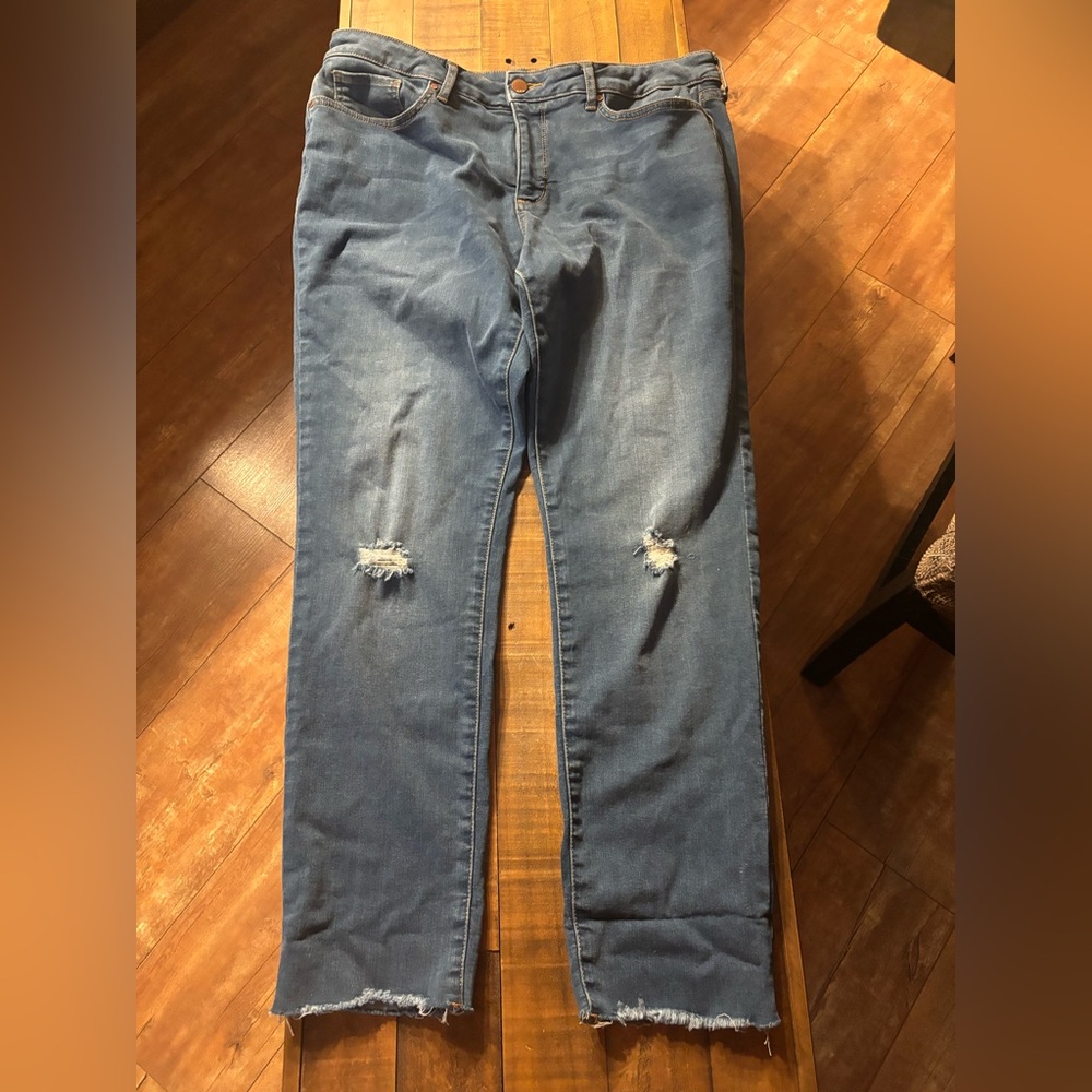 a.n.a Blue Distressed Skinny Jeans